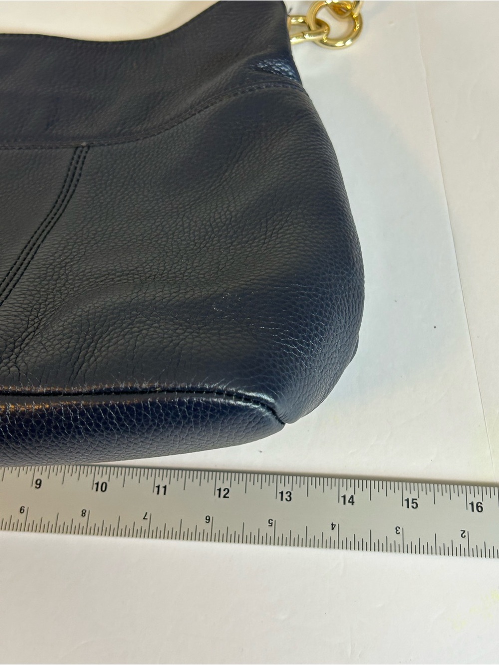 NWT Tommy Hilfiger Genuine Navy Leather Shoulder Bag with Gold-Tone Hardware - Picture 7 of 11